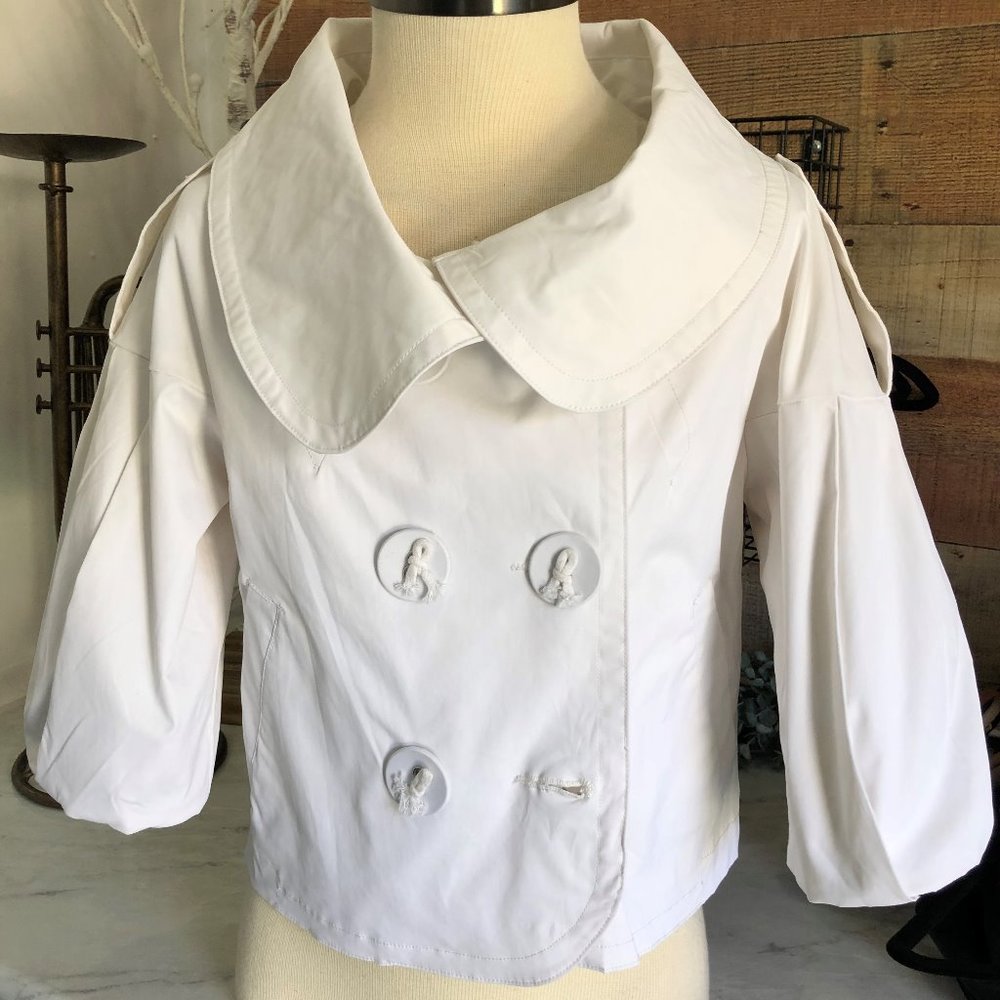 AZIZ - light weight crop trenchoat - sz L - Picture 2 of 4